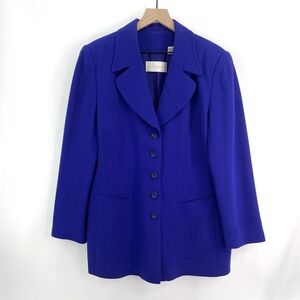 Dana Buchman Blazer Womens 14 Purple Wool Long Button Front Structured Jacket